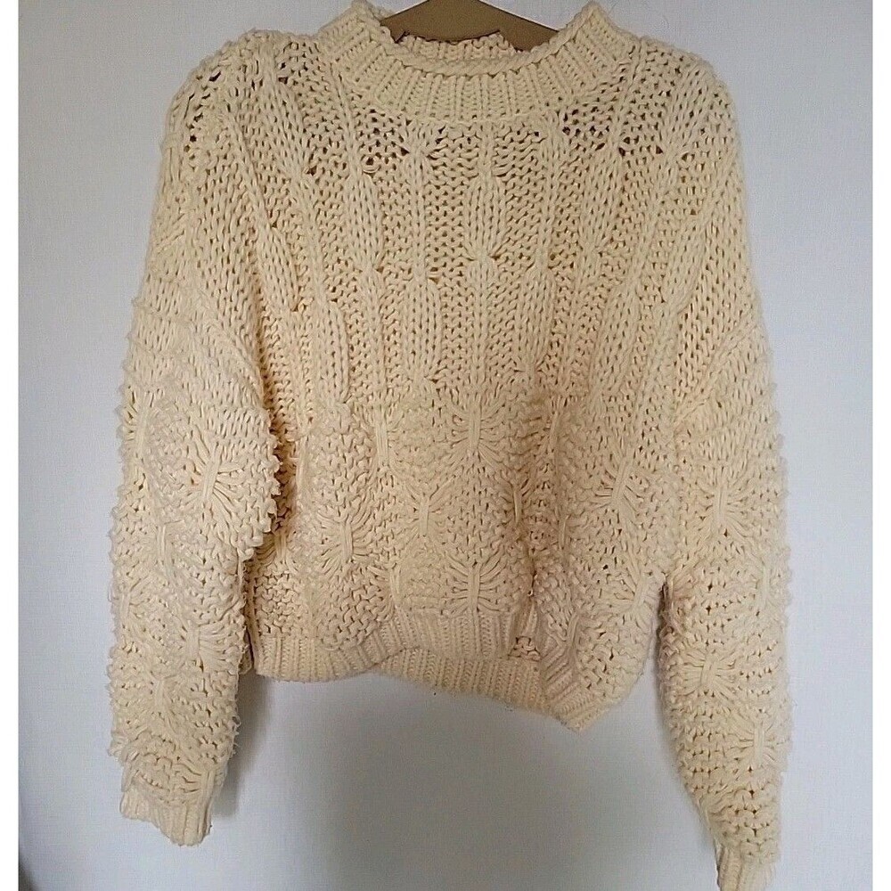 Zara Womens Chunky Sweater Size M Crop Cream Cable Knit - Picture 3 of 10